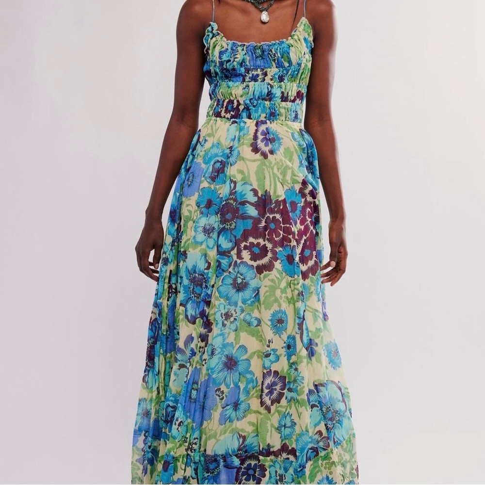 Floral Blue and Green Maxi Dress